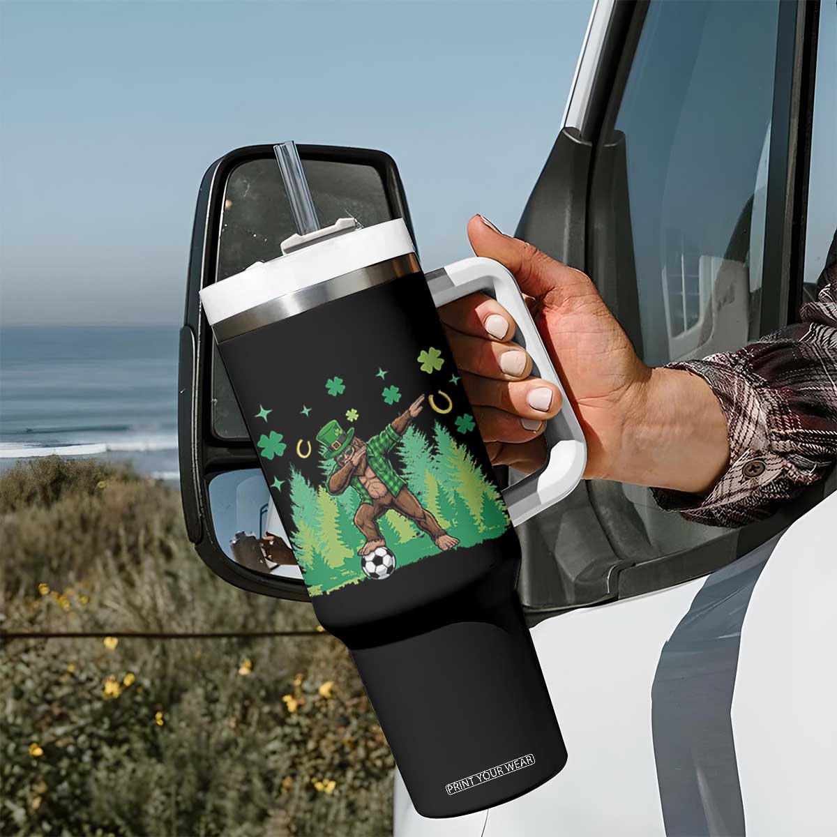 Lucky Sasquatch Soccer Player Tumbler With Handle Funny St Patricks Day Gift TS12 Print Your Wear