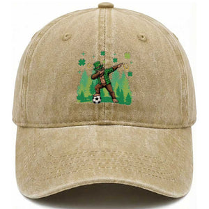 Lucky Sasquatch Soccer Player Washed Cotton Baseball Cap Funny St Patricks Day Gift TS12 Print Your Wear