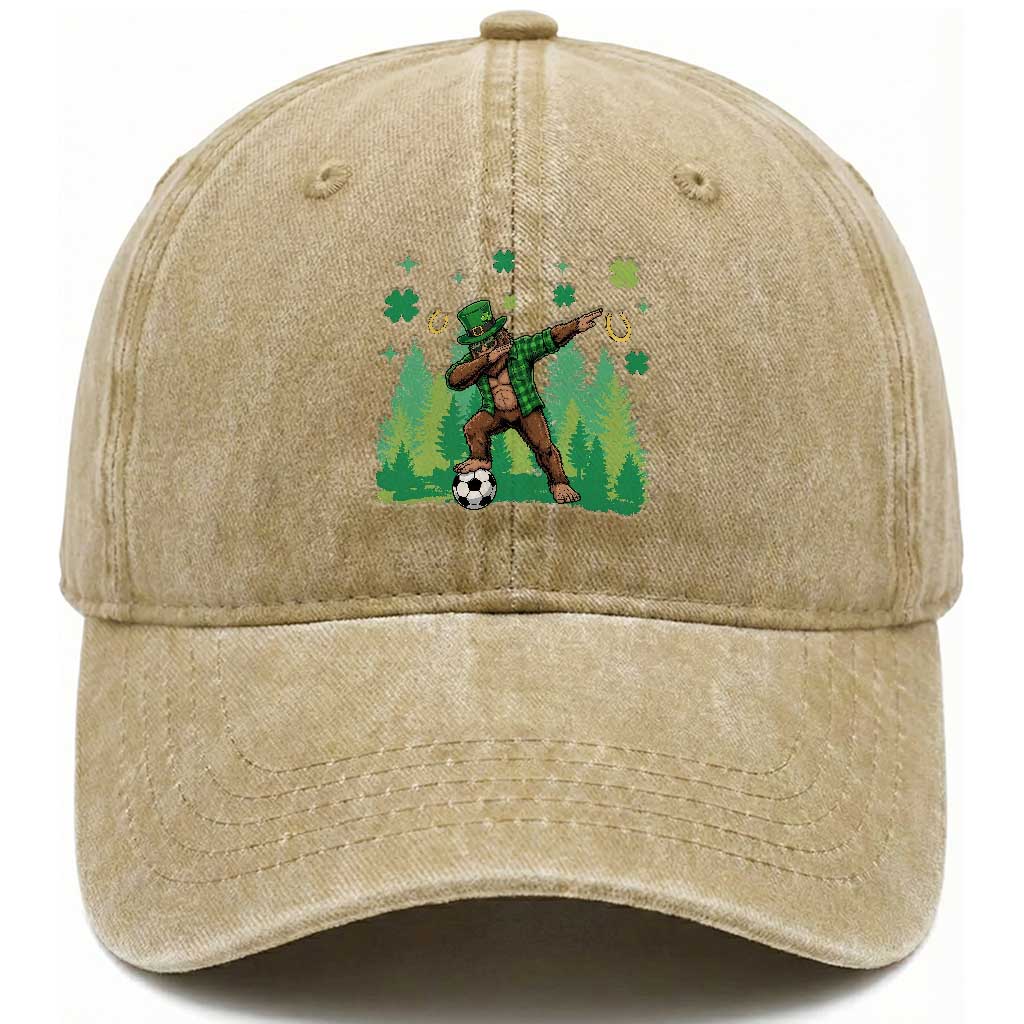 Lucky Sasquatch Soccer Player Washed Cotton Baseball Cap Funny St Patricks Day Gift TS12 Print Your Wear