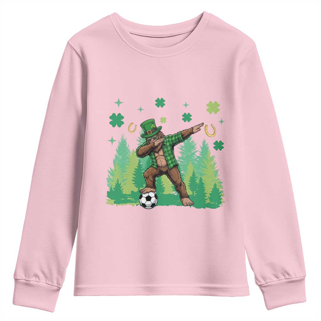 Lucky Sasquatch Soccer Player Youth Sweatshirt Funny St Patricks Day Gift TS12 Light Pink Print Your Wear