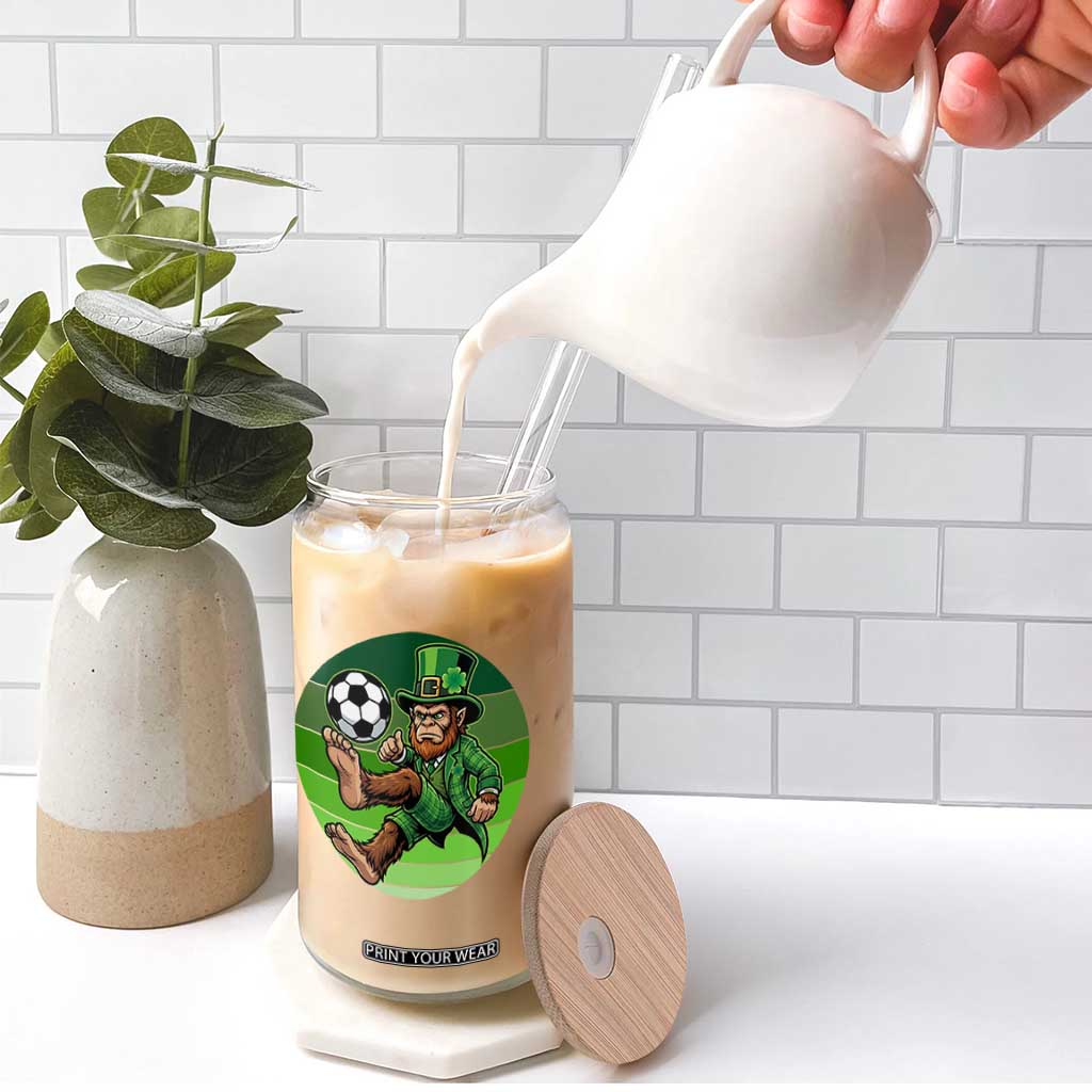 Funny Bigfoot Playing Soccer Glass Can St Patricks Day TS12 Print Your Wear