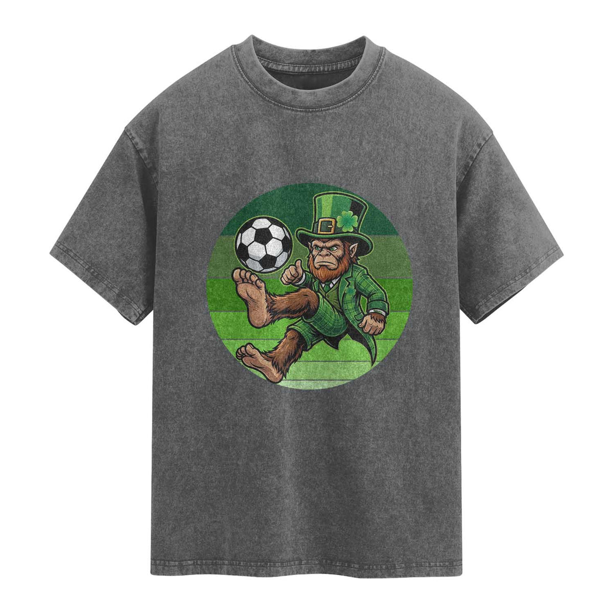 Funny Bigfoot Playing Soccer Washed Cotton T-Shirt St Patricks Day