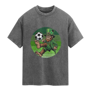 Funny Bigfoot Playing Soccer Washed Cotton T-Shirt St Patricks Day