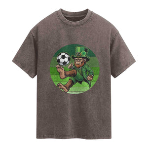 Funny Bigfoot Playing Soccer Washed Cotton T-Shirt St Patricks Day