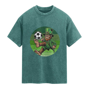 Funny Bigfoot Playing Soccer Washed Cotton T-Shirt St Patricks Day