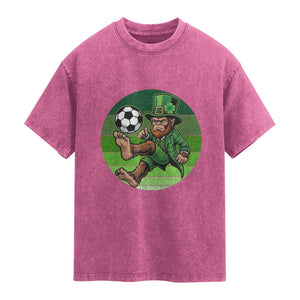 Funny Bigfoot Playing Soccer Washed Cotton T-Shirt St Patricks Day
