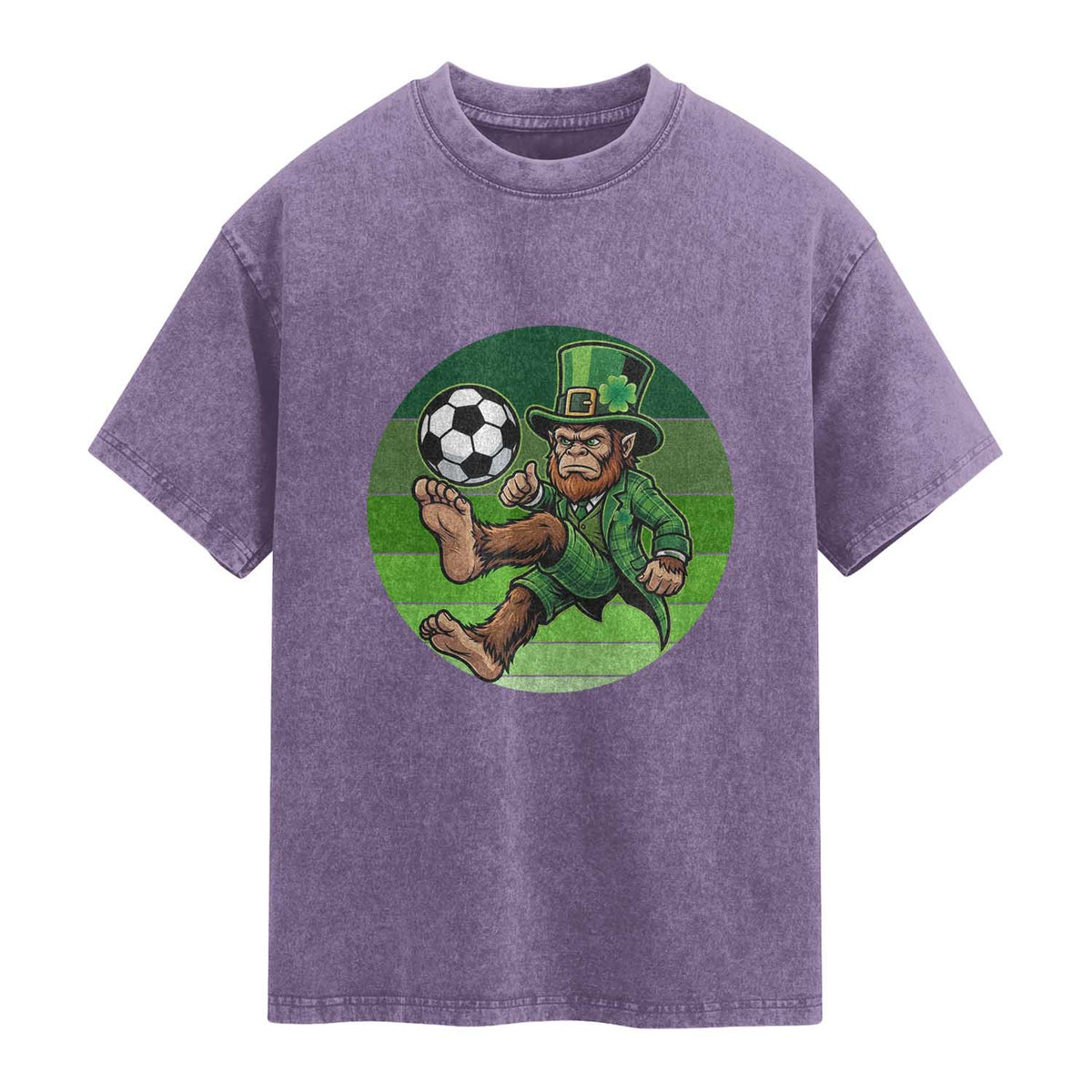 Funny Bigfoot Playing Soccer Washed Cotton T-Shirt St Patricks Day