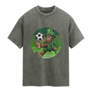 Funny Bigfoot Playing Soccer Washed Cotton T-Shirt St Patricks Day