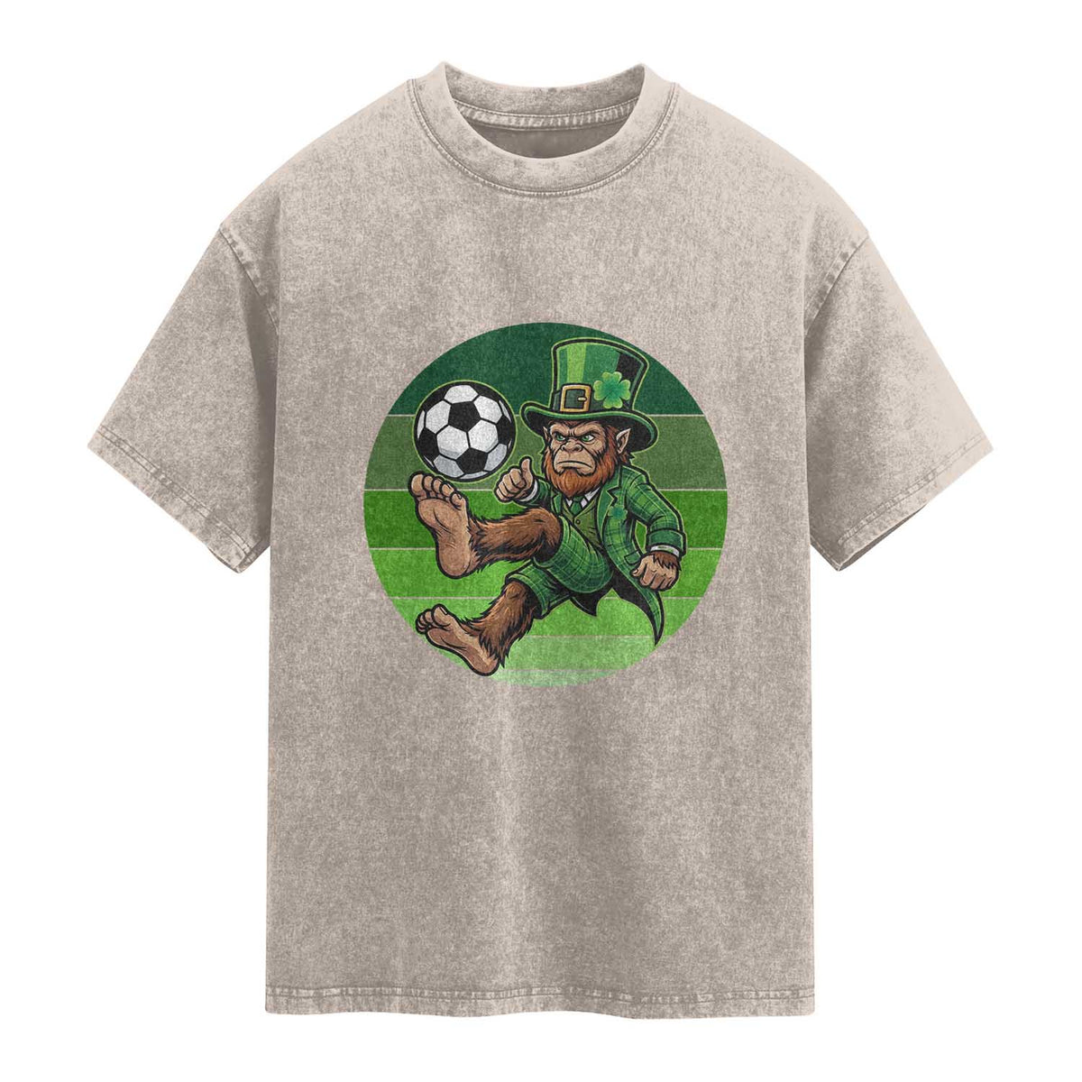 Funny Bigfoot Playing Soccer Washed Cotton T-Shirt St Patricks Day