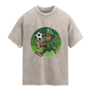 Funny Bigfoot Playing Soccer Washed Cotton T-Shirt St Patricks Day