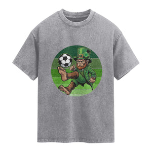 Funny Bigfoot Playing Soccer Washed Cotton T-Shirt St Patricks Day