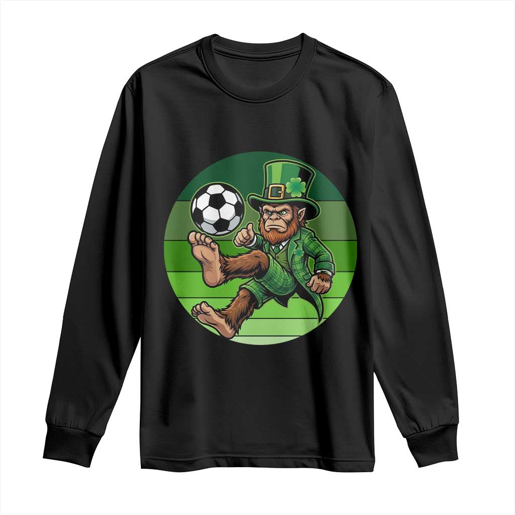 Funny Bigfoot Playing Soccer Long Sleeve Shirt St Patricks Day TS12 Black Print Your Wear