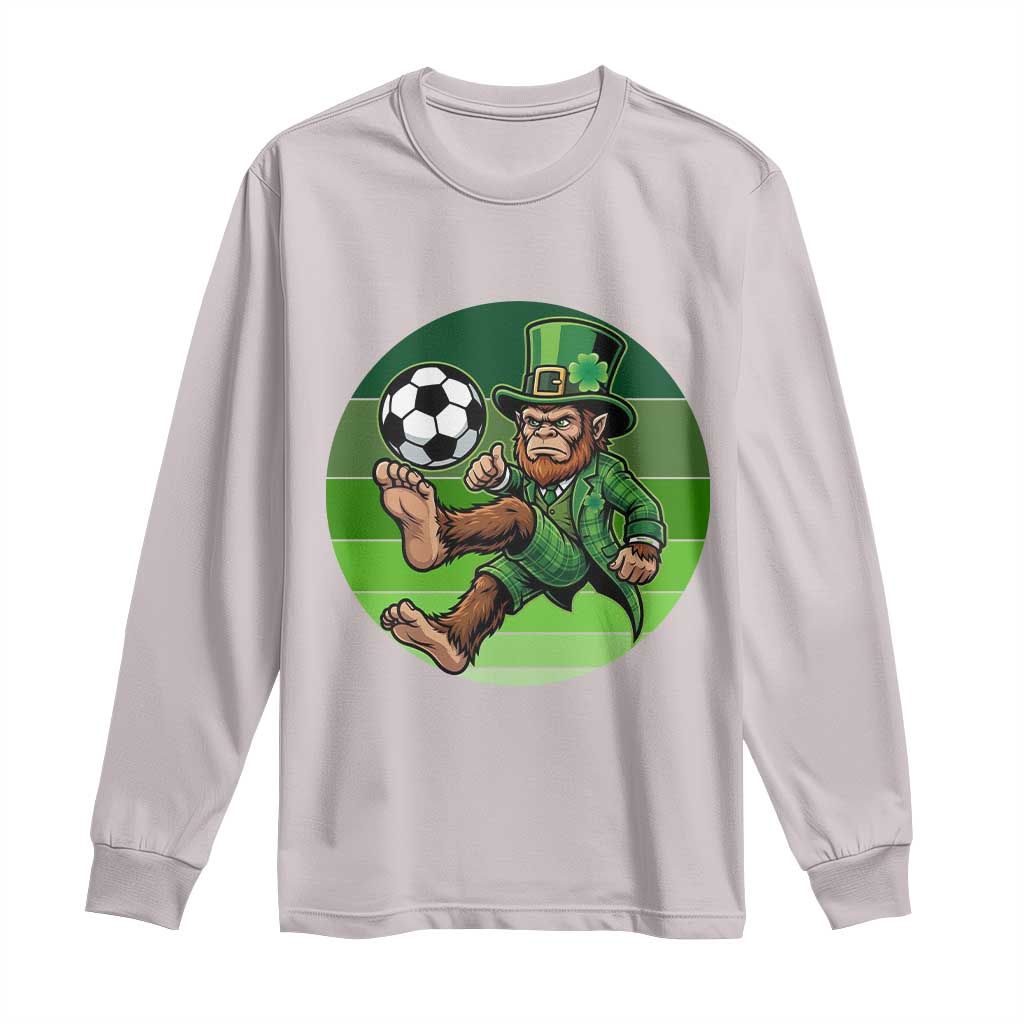 Funny Bigfoot Playing Soccer Long Sleeve Shirt St Patricks Day TS12 Ice Gray Print Your Wear