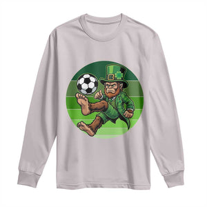 Funny Bigfoot Playing Soccer Long Sleeve Shirt St Patricks Day TS12 Ice Gray Print Your Wear