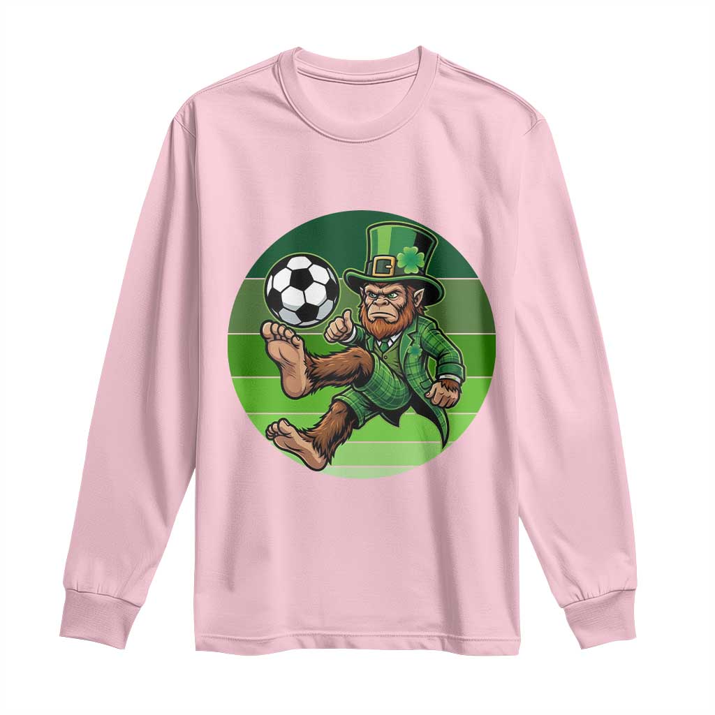 Funny Bigfoot Playing Soccer Long Sleeve Shirt St Patricks Day TS12 Light Pink Print Your Wear
