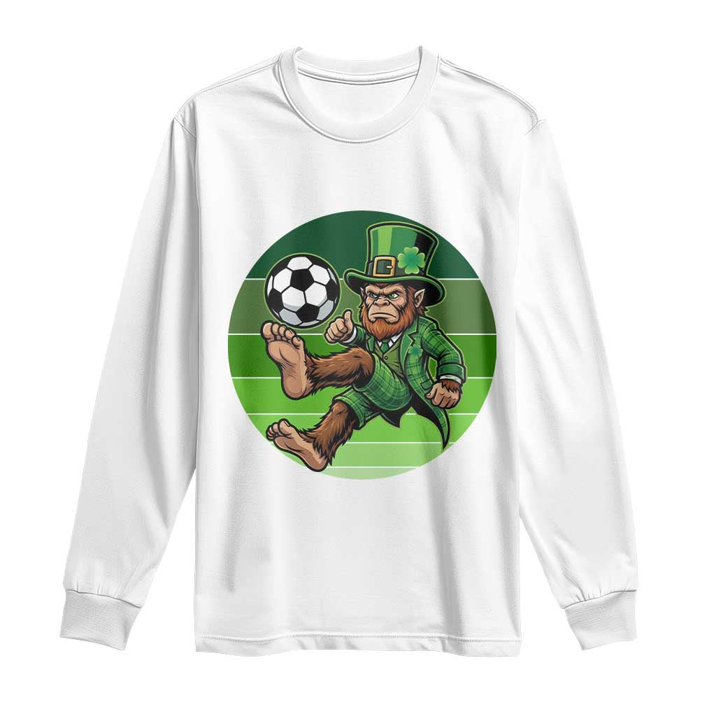 Funny Bigfoot Playing Soccer Long Sleeve Shirt St Patricks Day TS12 White Print Your Wear