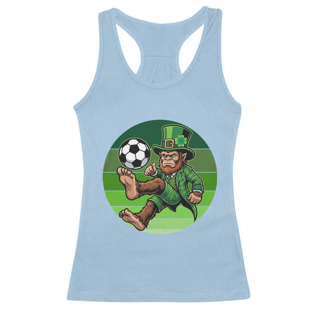 Funny Bigfoot Playing Soccer Racerback Tank Top St Patricks Day TS12 Light Blue Print Your Wear