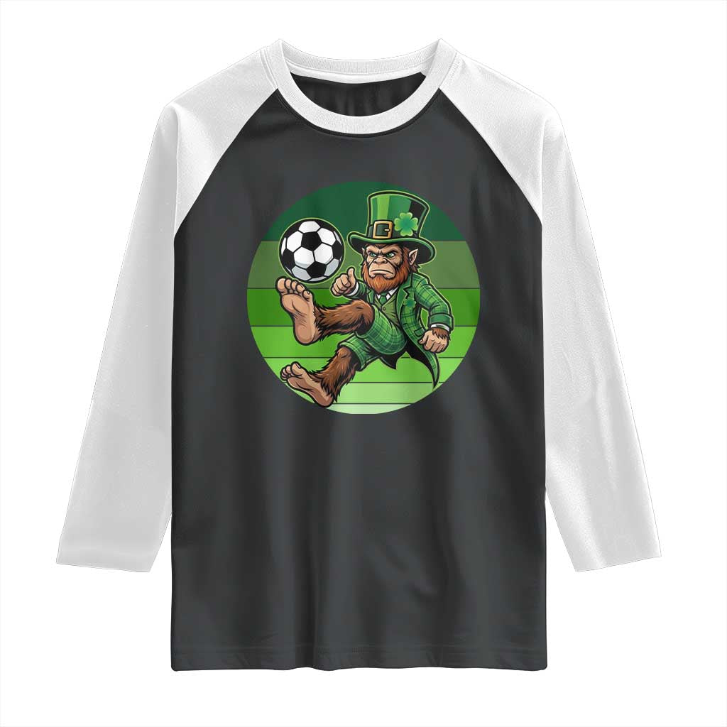 Funny Bigfoot Playing Soccer Raglan Shirt St Patricks Day TS12 Black White Print Your Wear