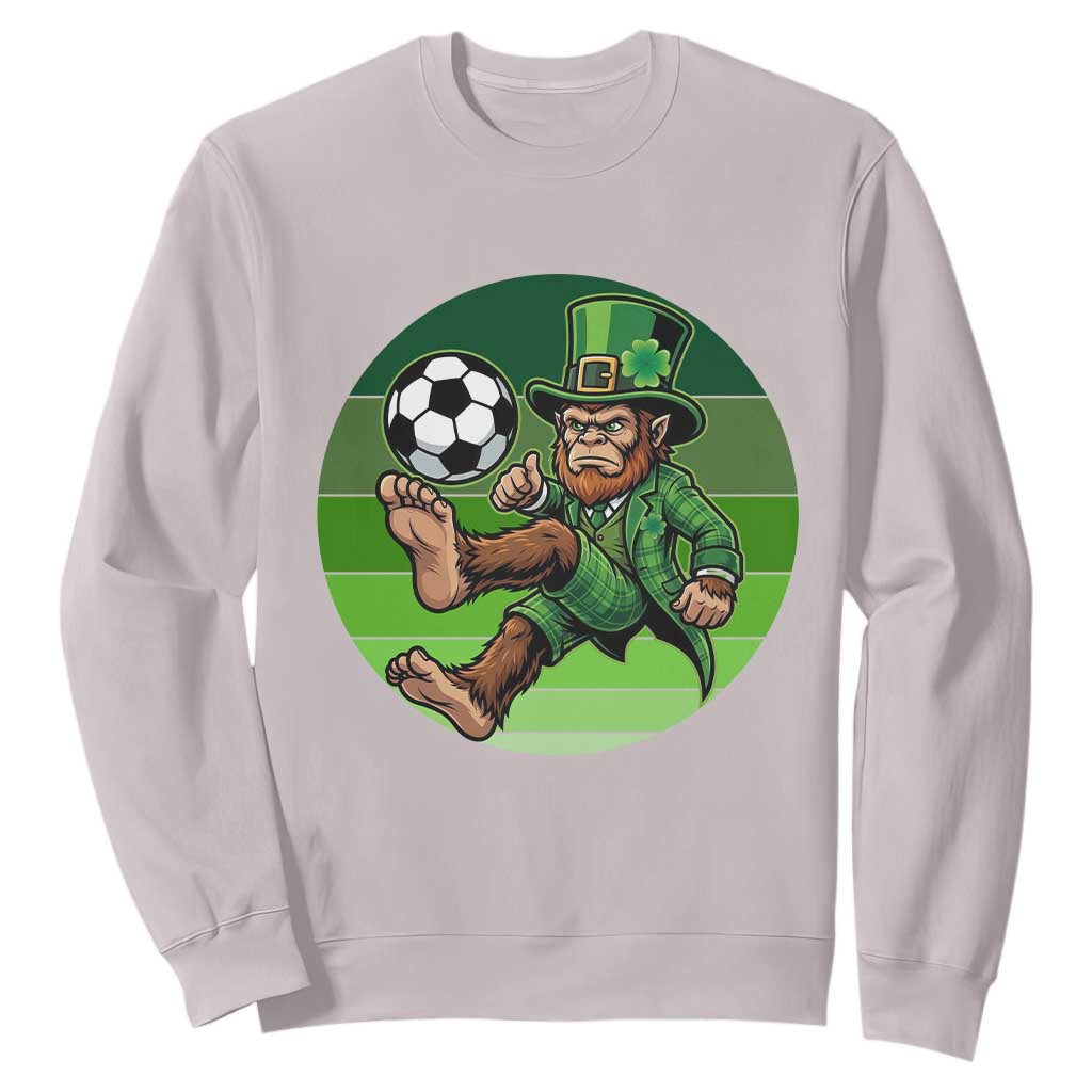 Funny Bigfoot Playing Soccer Sweatshirt St Patricks Day TS12 Ice Gray Print Your Wear