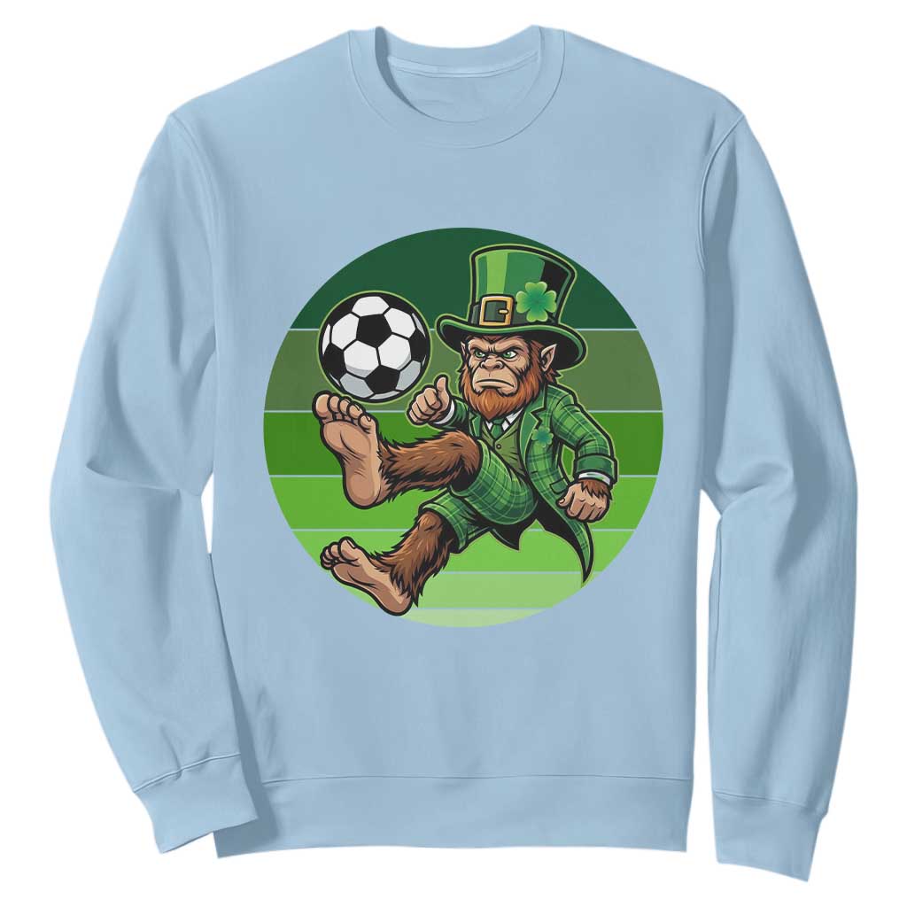 Funny Bigfoot Playing Soccer Sweatshirt St Patricks Day TS12 Light Blue Print Your Wear