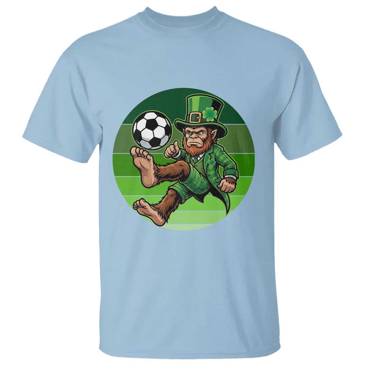 Funny Bigfoot Playing Soccer T Shirt St Patricks Day TS12 Light Blue Print Your Wear