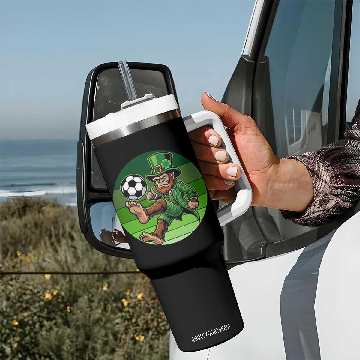 Funny Bigfoot Playing Soccer Tumbler With Handle St Patricks Day TS12 Print Your Wear