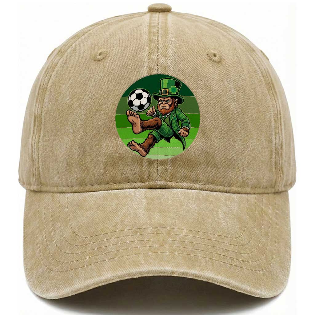 Funny Bigfoot Playing Soccer Washed Cotton Baseball Cap St Patricks Day TS12 Print Your Wear