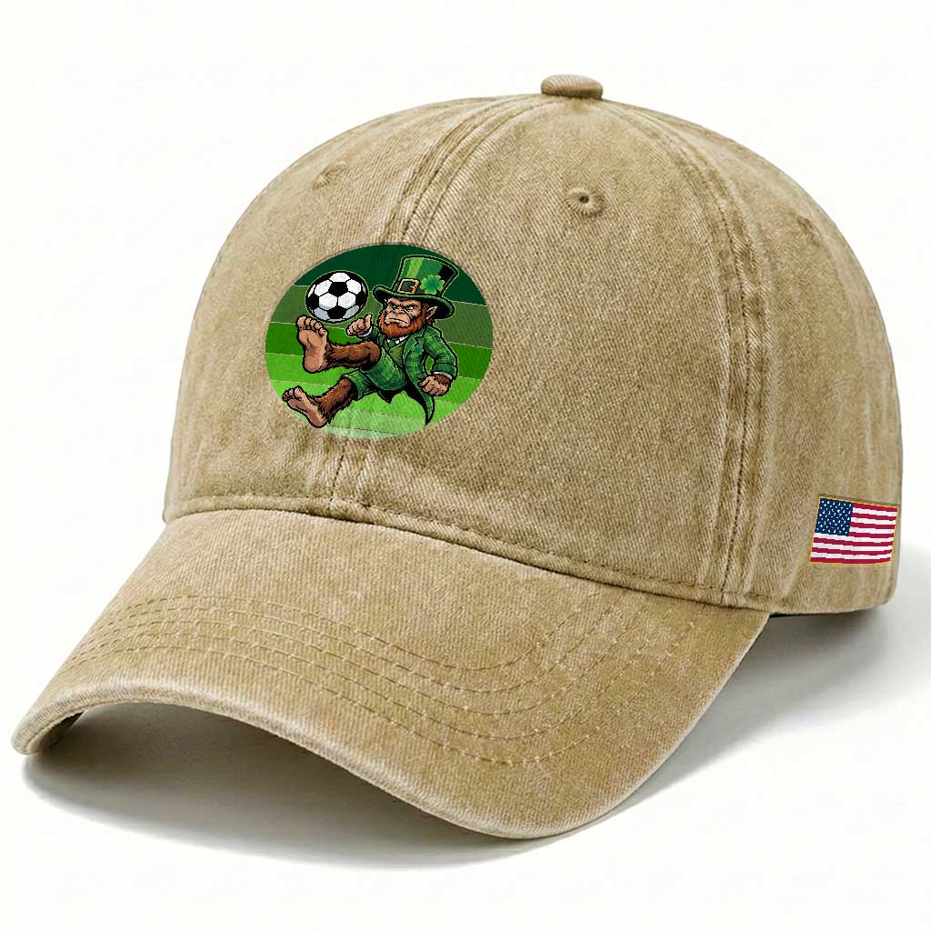 Funny Bigfoot Playing Soccer Washed Cotton Baseball Cap St Patricks Day TS12 Print Your Wear