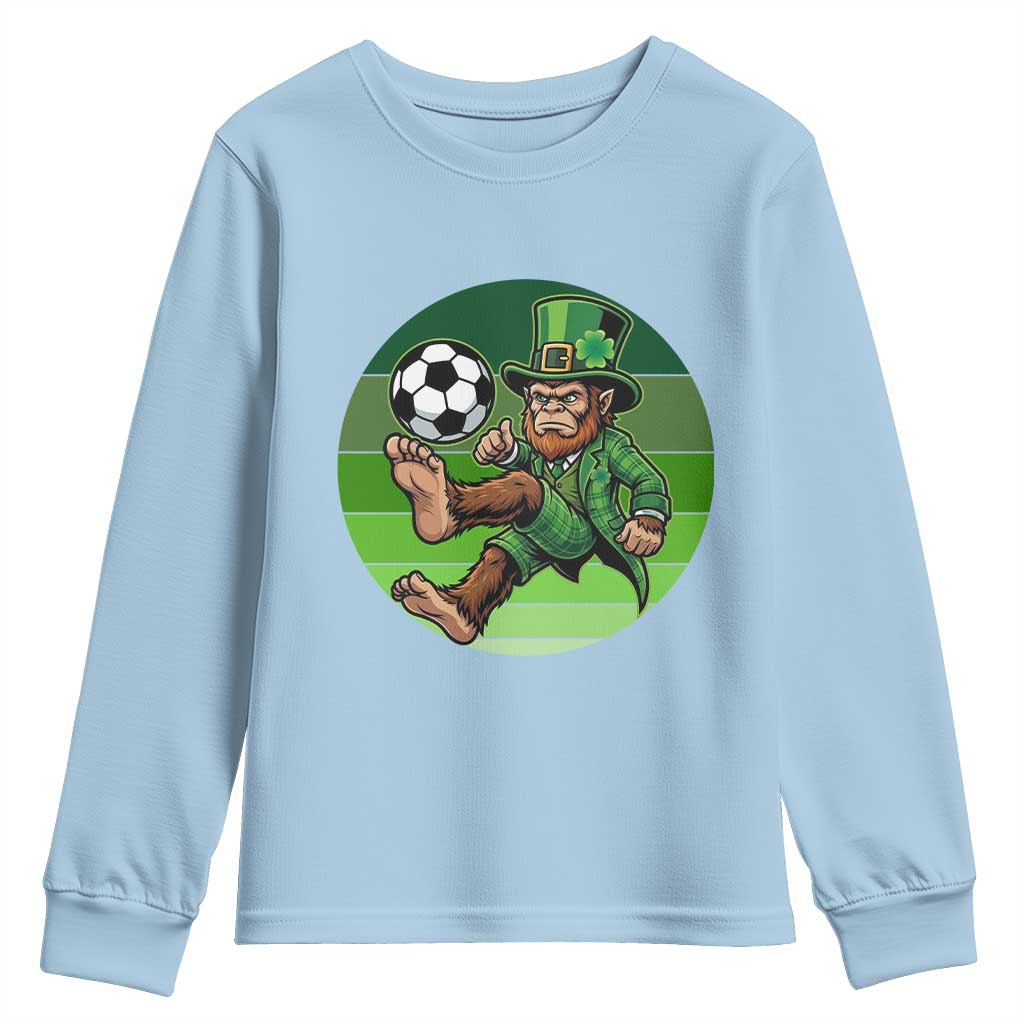 Funny Bigfoot Playing Soccer Youth Sweatshirt St Patricks Day TS12 Light Blue Print Your Wear