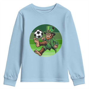 Funny Bigfoot Playing Soccer Youth Sweatshirt St Patricks Day TS12 Light Blue Print Your Wear