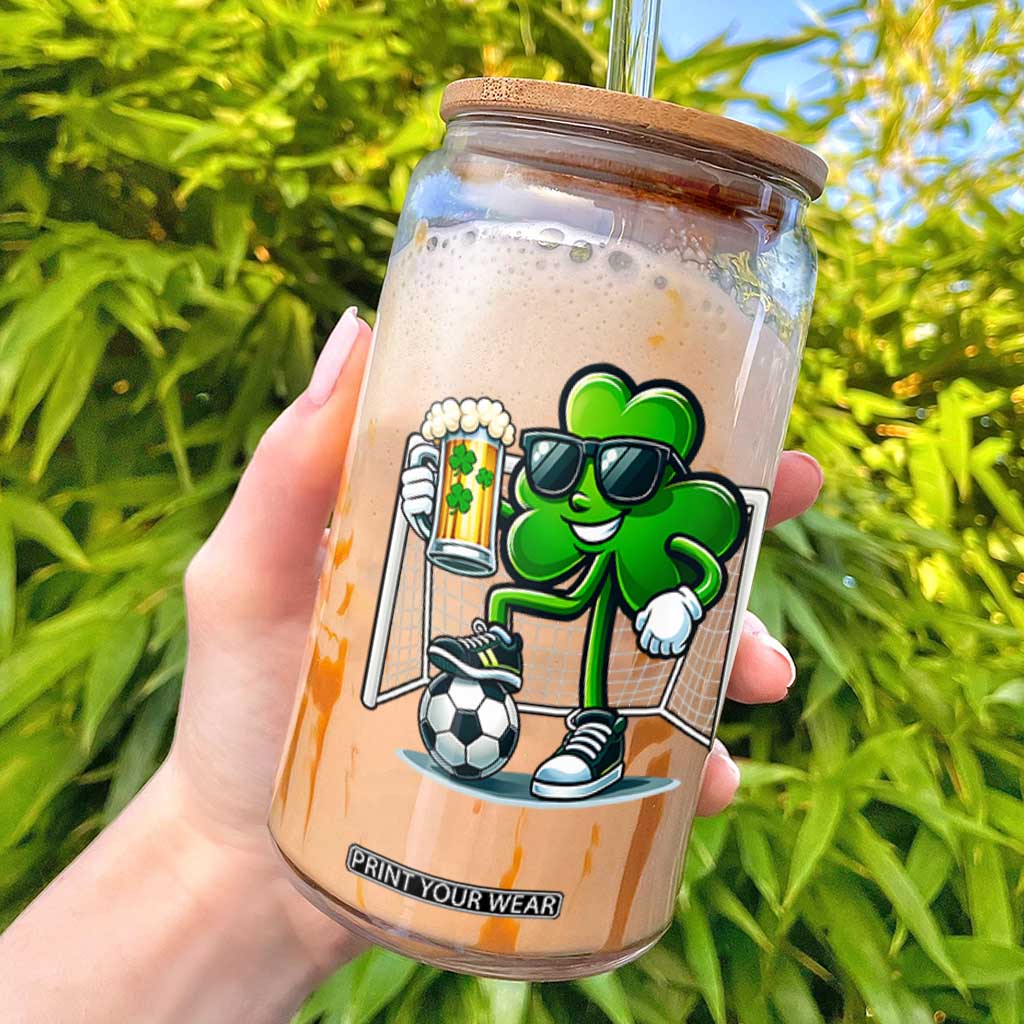 Funny Irish Shamrock Dabbing Soccer Glass Can St Patricks Day TS12 Black Print Your Wear