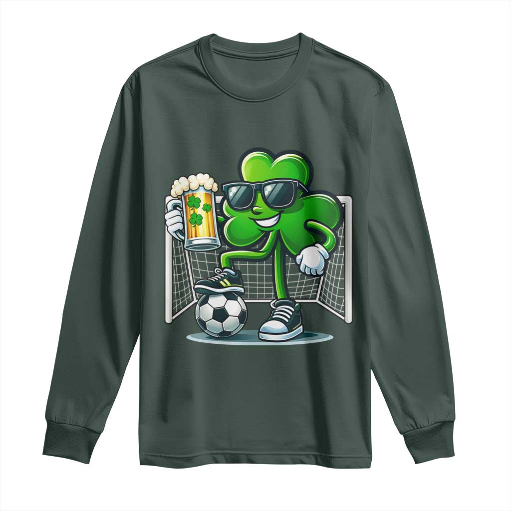 Funny Irish Shamrock Dabbing Soccer Long Sleeve Shirt St Patricks Day TS12 Dark Forest Green Print Your Wear