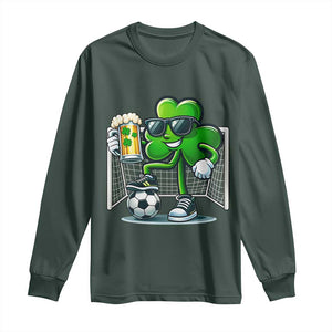 Funny Irish Shamrock Dabbing Soccer Long Sleeve Shirt St Patricks Day TS12 Dark Forest Green Print Your Wear