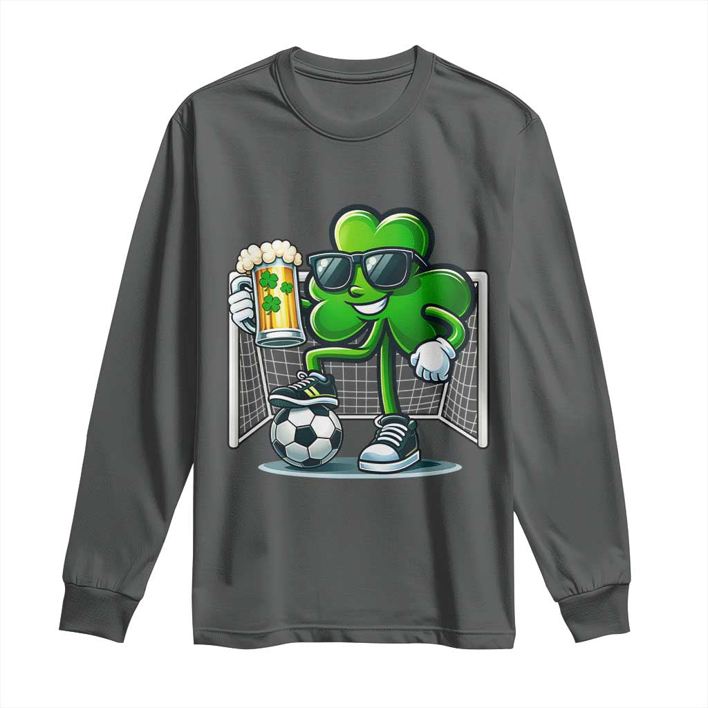 Funny Irish Shamrock Dabbing Soccer Long Sleeve Shirt St Patricks Day TS12 Dark Heather Print Your Wear