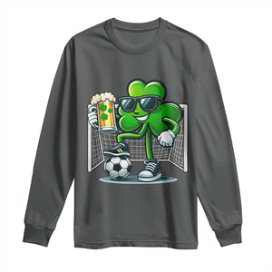 Funny Irish Shamrock Dabbing Soccer Long Sleeve Shirt St Patricks Day TS12 Dark Heather Print Your Wear