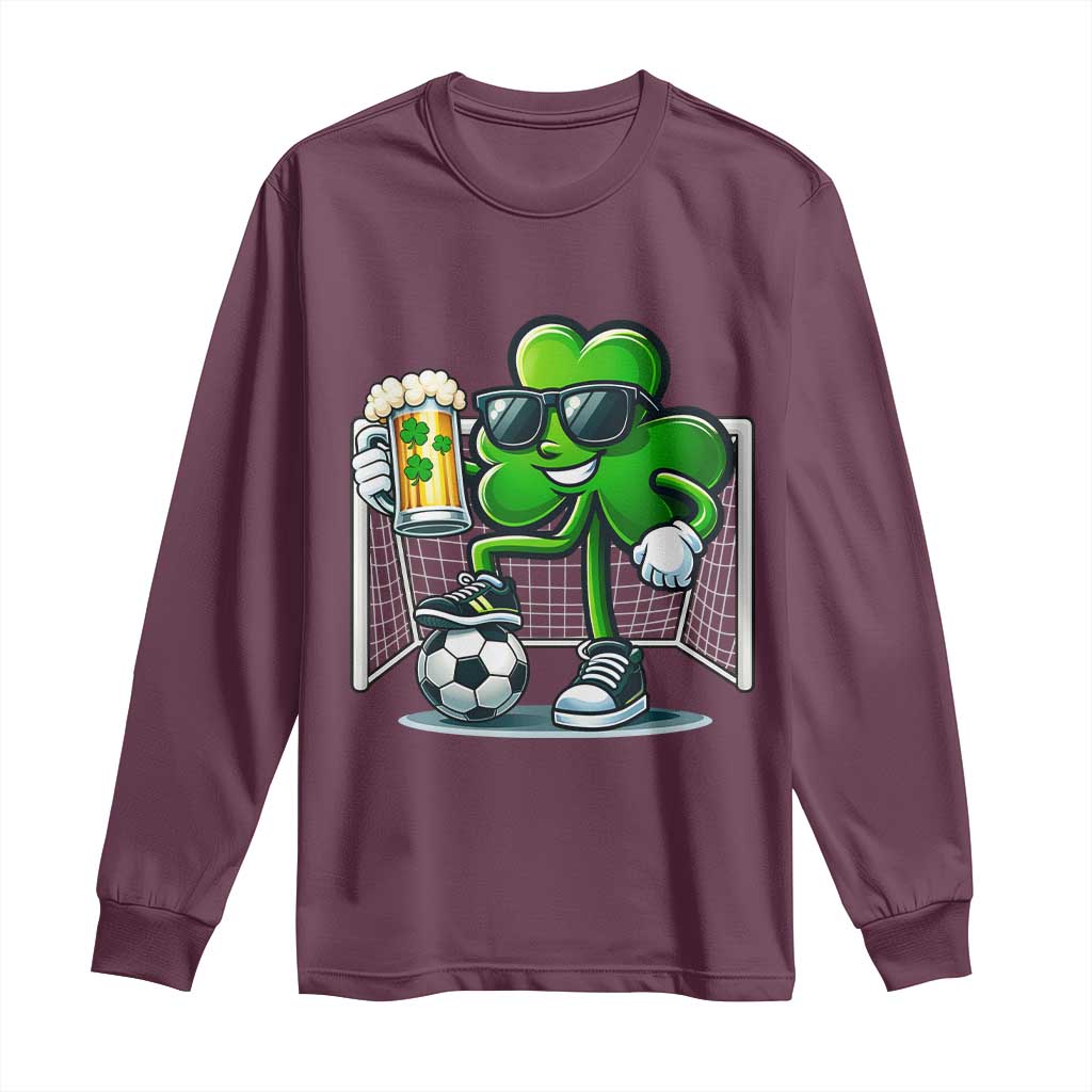 Funny Irish Shamrock Dabbing Soccer Long Sleeve Shirt St Patricks Day TS12 Maroon Print Your Wear