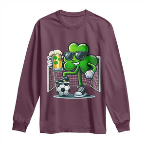 Funny Irish Shamrock Dabbing Soccer Long Sleeve Shirt St Patricks Day TS12 Maroon Print Your Wear