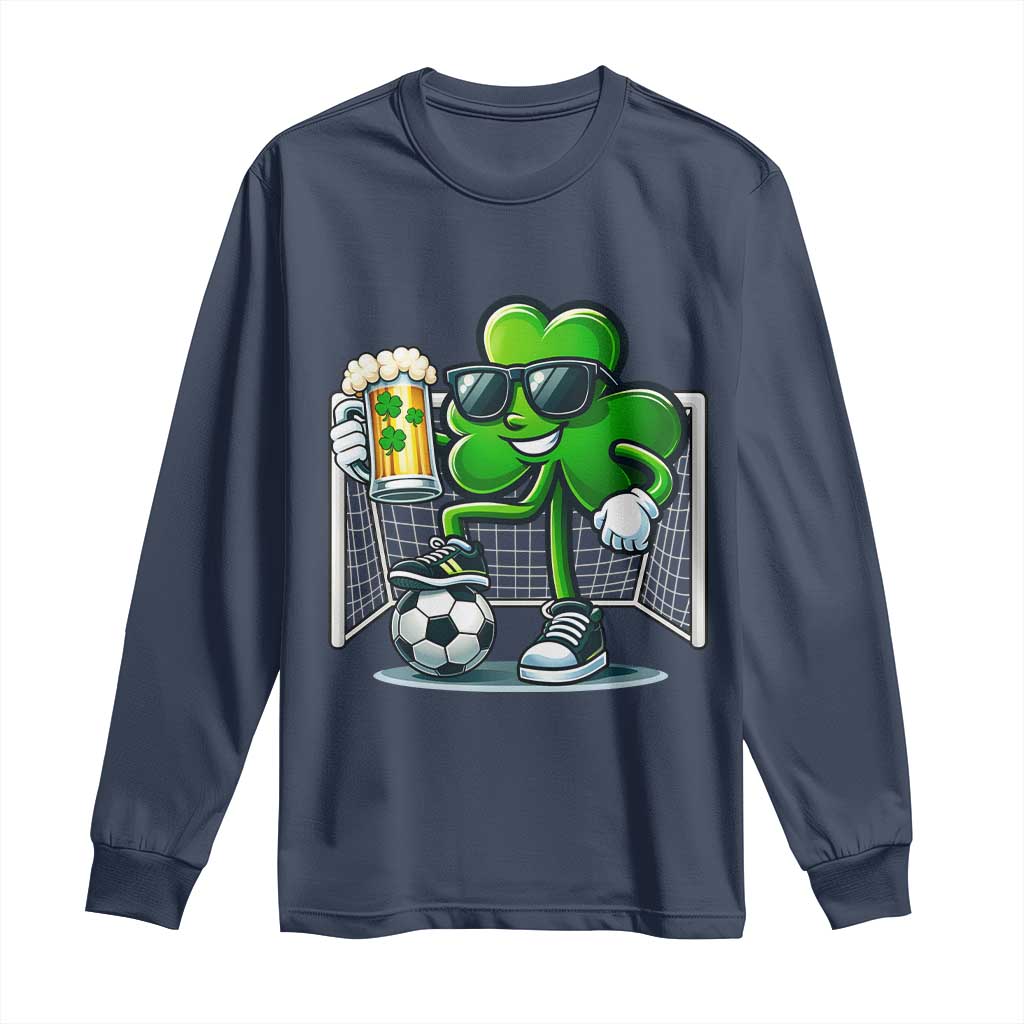 Funny Irish Shamrock Dabbing Soccer Long Sleeve Shirt St Patricks Day TS12 Navy Print Your Wear