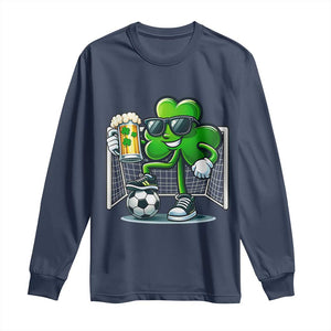 Funny Irish Shamrock Dabbing Soccer Long Sleeve Shirt St Patricks Day TS12 Navy Print Your Wear