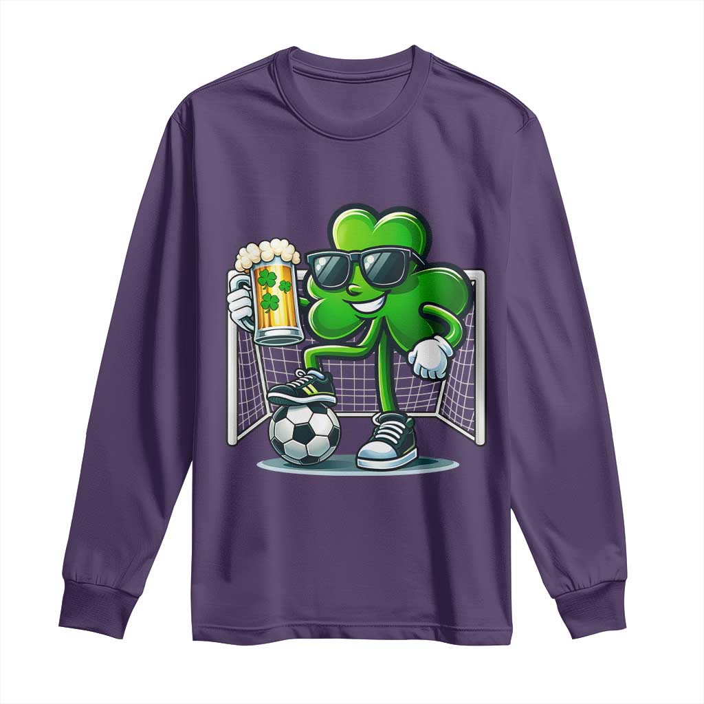 Funny Irish Shamrock Dabbing Soccer Long Sleeve Shirt St Patricks Day TS12 Purple Print Your Wear