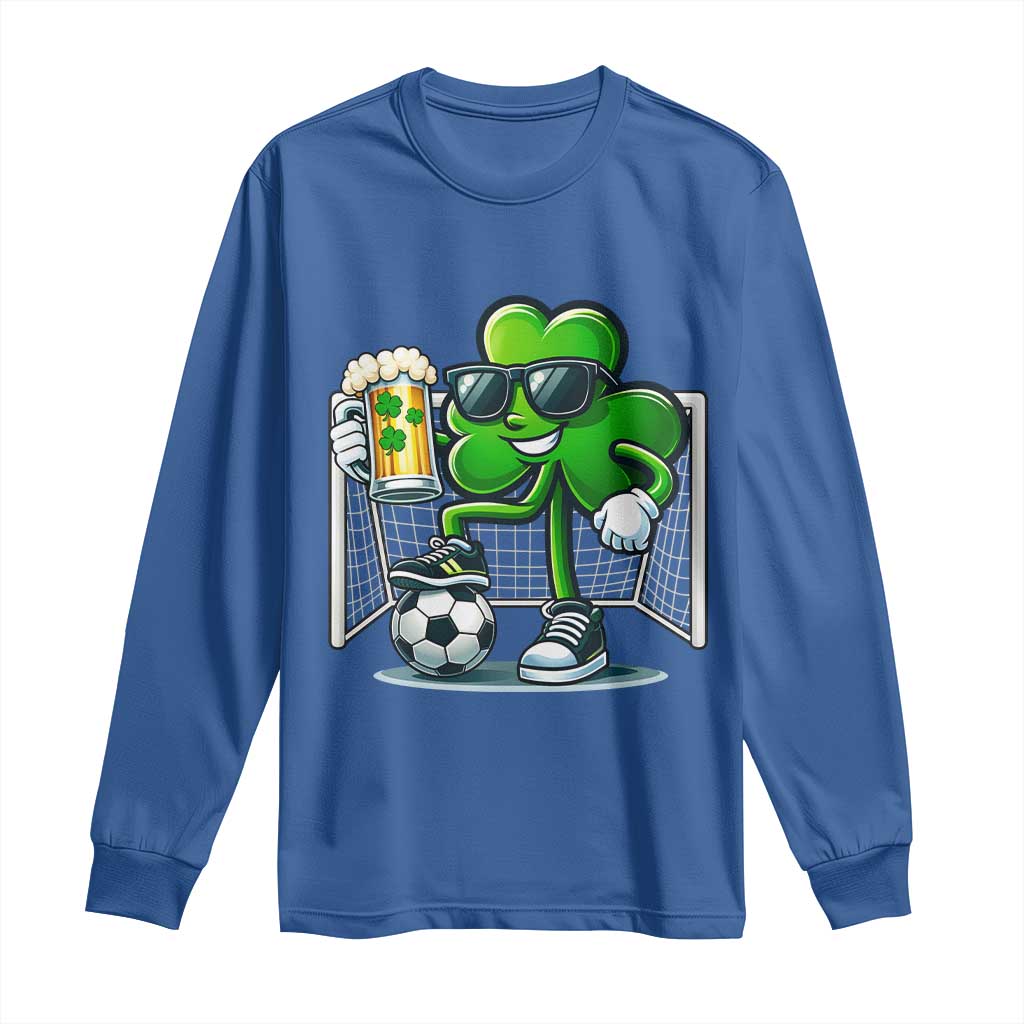 Funny Irish Shamrock Dabbing Soccer Long Sleeve Shirt St Patricks Day TS12 Royal Blue Print Your Wear