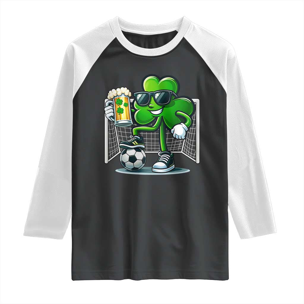 Funny Irish Shamrock Dabbing Soccer Raglan Shirt St Patricks Day TS12 Black White Print Your Wear