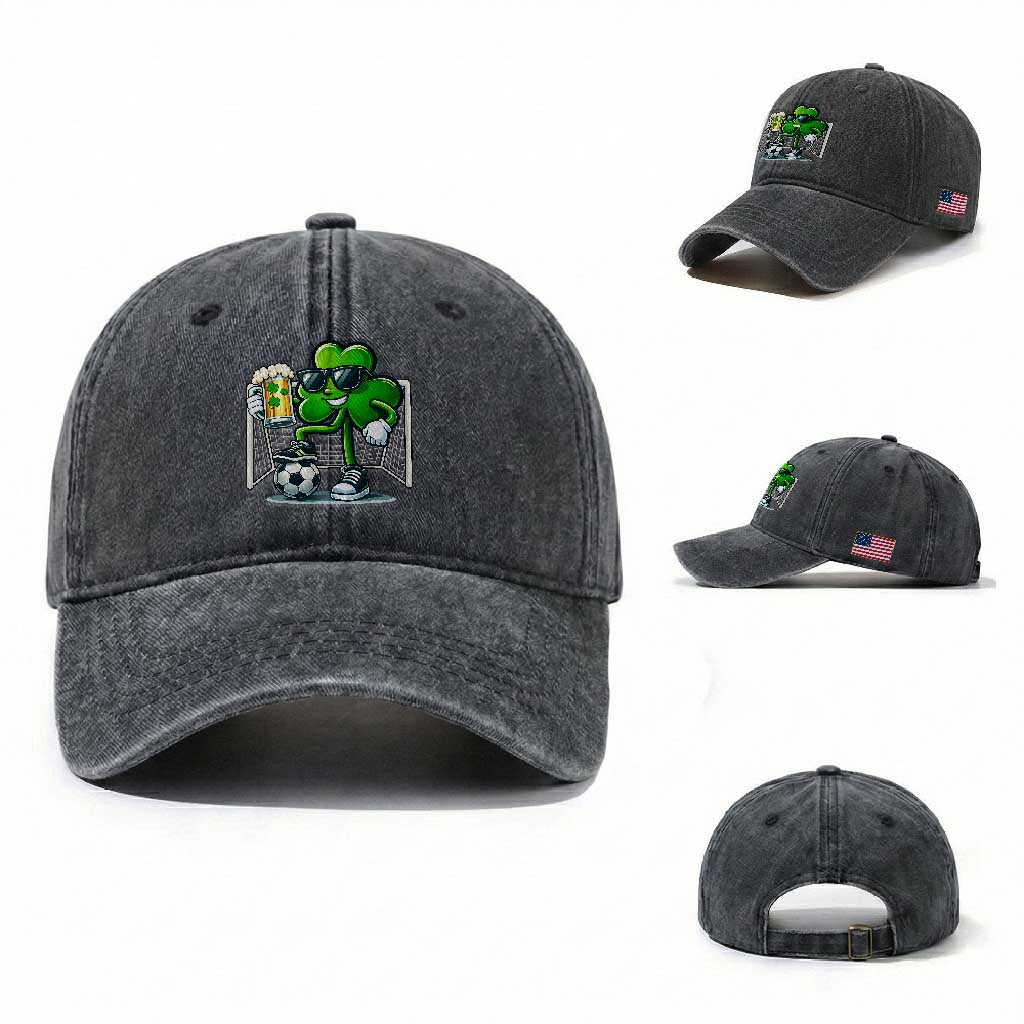 Funny Irish Shamrock Dabbing Soccer Washed Cotton Baseball Cap St Patricks Day TS12 Washed Cap Universal Fit Dark Gray Print Your Wear