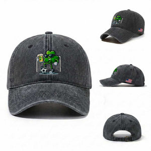 Funny Irish Shamrock Dabbing Soccer Washed Cotton Baseball Cap St Patricks Day TS12 Washed Cap Universal Fit Dark Gray Print Your Wear