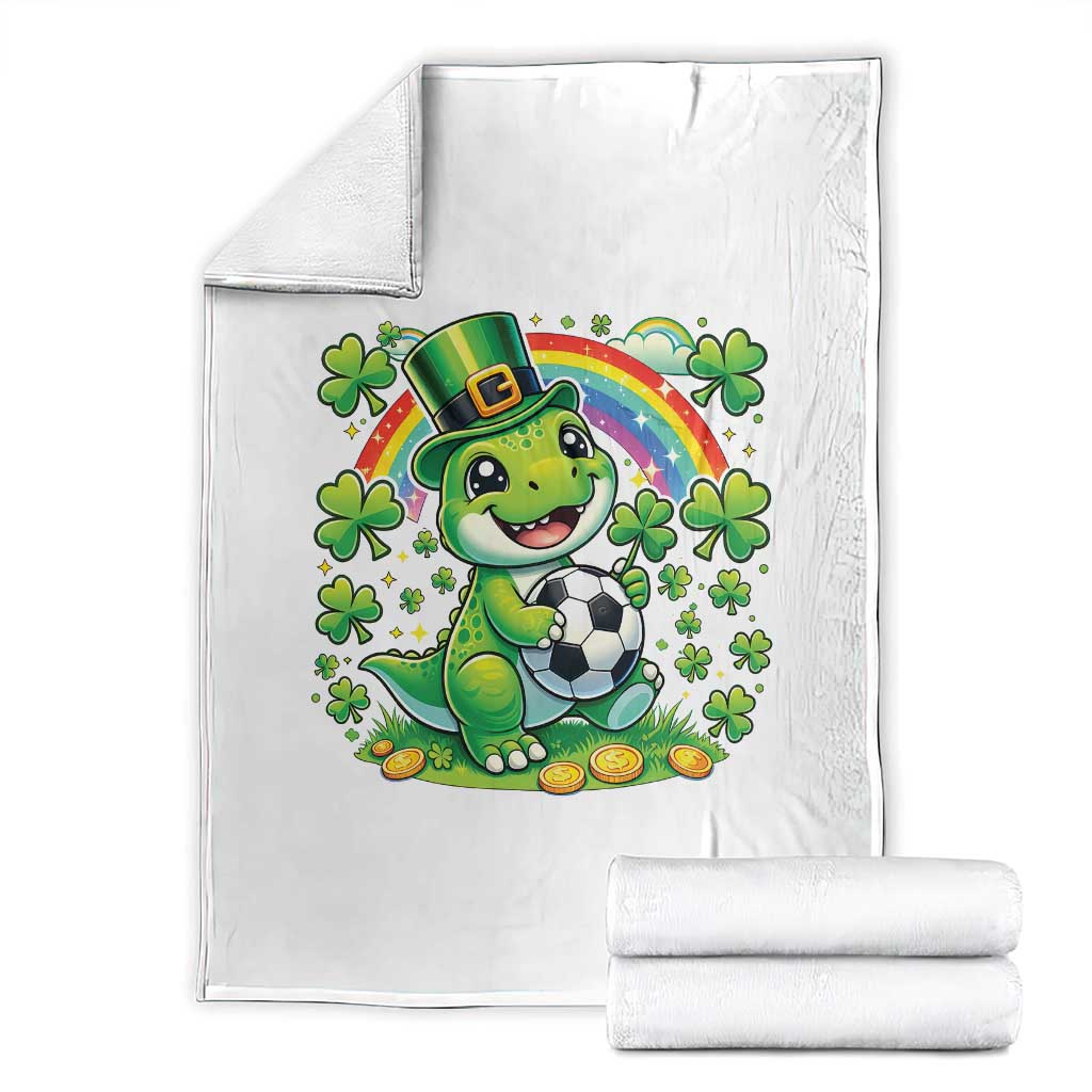 Cute Dinosaur Soccer Player Throw Blanket St Patricks Day Dino Lover TS12 White Print Your Wear