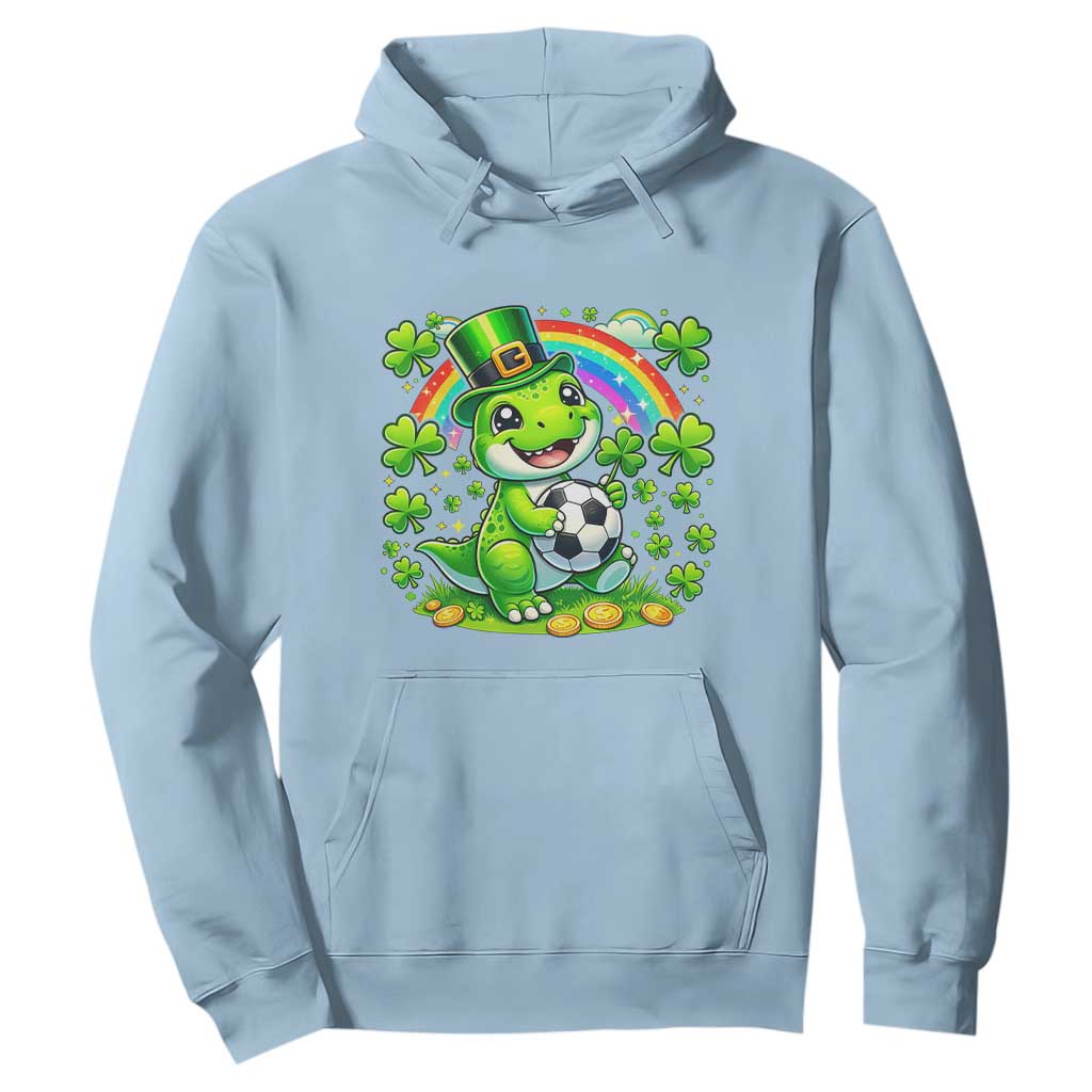 Cute Dinosaur Soccer Player Hoodie St Patricks Day Dino Lover TS12 Light Blue Print Your Wear