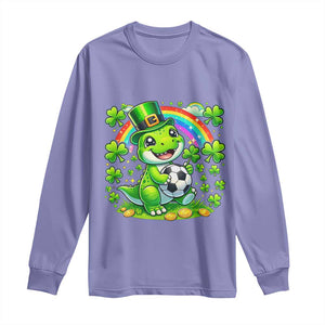 Cute Dinosaur Soccer Player Long Sleeve Shirt St Patricks Day Dino Lover TS12 Violet Print Your Wear