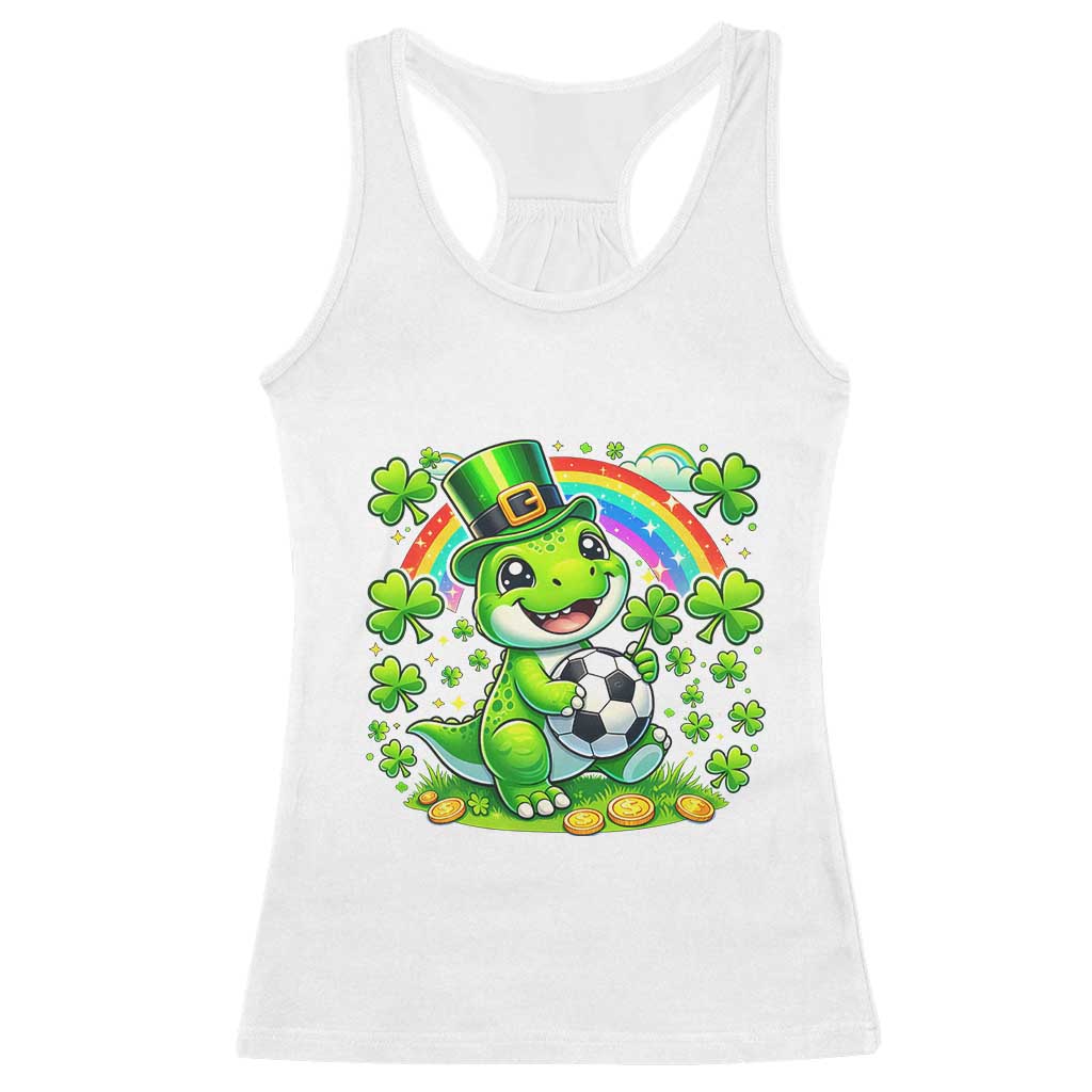 Cute Dinosaur Soccer Player Racerback Tank Top St Patricks Day Dino Lover TS12 White Print Your Wear
