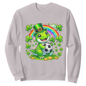 Cute Dinosaur Soccer Player Sweatshirt St Patricks Day Dino Lover TS12 Ice Gray Print Your Wear