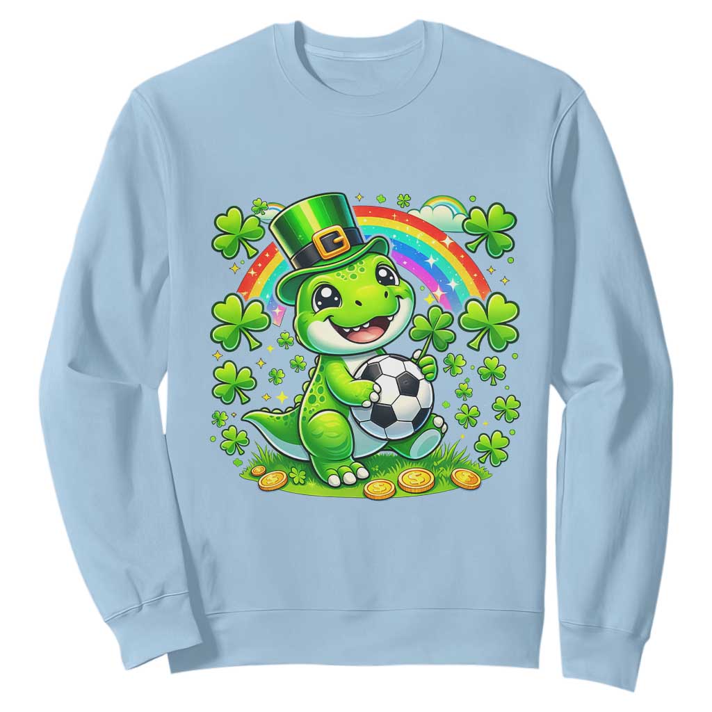 Cute Dinosaur Soccer Player Sweatshirt St Patricks Day Dino Lover TS12 Light Blue Print Your Wear